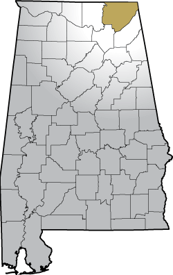 Map of Alabama highlighting Jackson County's location within the state